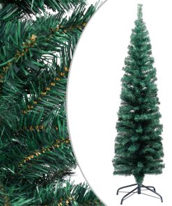 Usko božićno drvce s LED svjetlima i kuglicama zeleno 210 cm