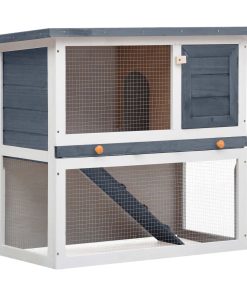 Vanjska kućica za zečeve s 1 vratima siva drvena