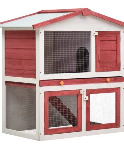 Vanjska kućica za zečeve s 3 vrata crvena drvena