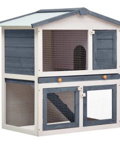 Vanjska kućica za zečeve s 3 vrata siva drvena