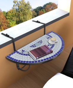 Viseći balkonski stol plavo-bijeli s mozaikom