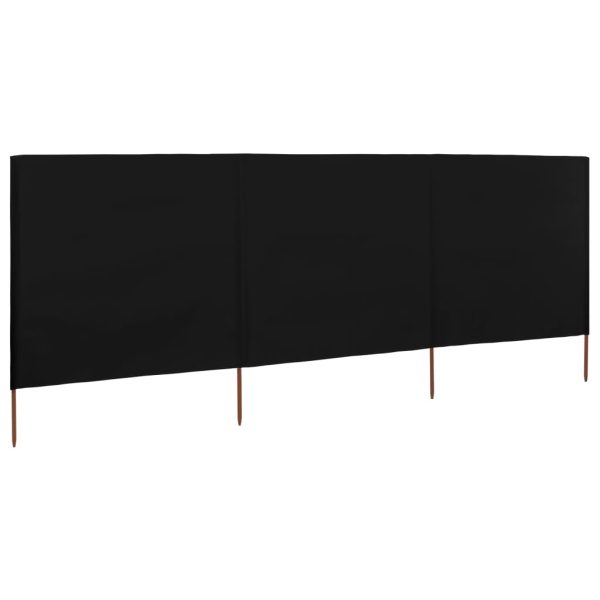 Vjetrobran s 3 panela od tkanine 400 x 160 cm crni
