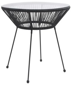 Vrtni blagovaonski stol crni Ø 70 x 74 cm od ratana i stakla
