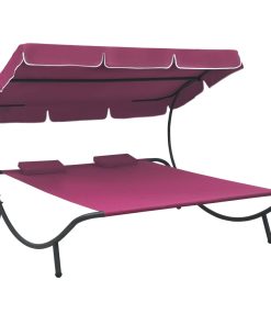 Vrtni ležaj s nadstrešnicom i jastucima ružičasti