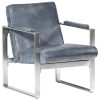 Zaobljena fotelja od prave kože 60 x 73 x 77 cm siva