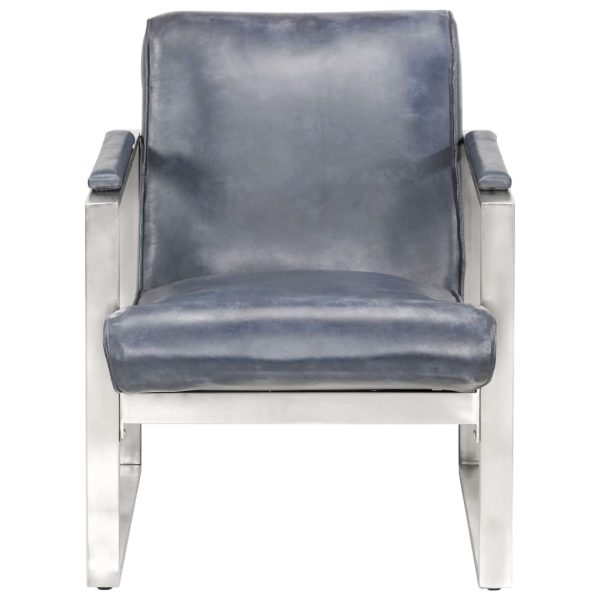 Zaobljena fotelja od prave kože 60 x 73 x 77 cm siva