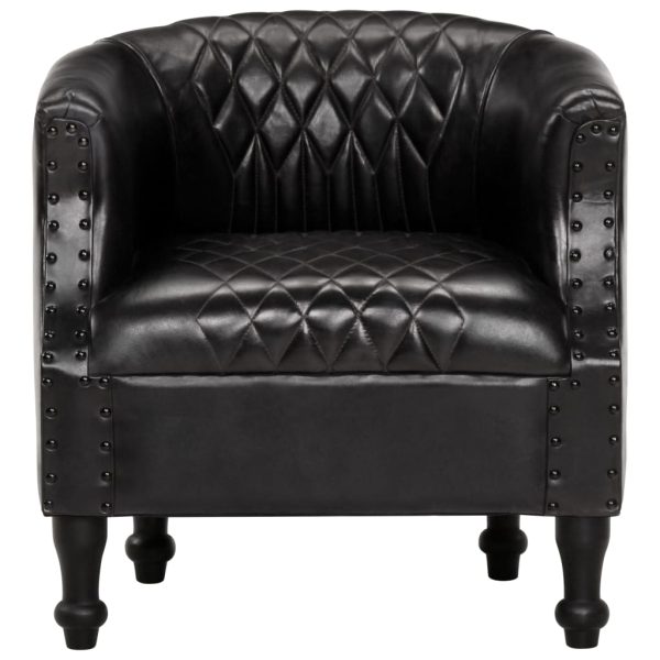 Zaobljena fotelja od prave kože 62 x 58 x 65 cm crna
