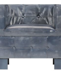 Zaobljena fotelja od prave kože siva