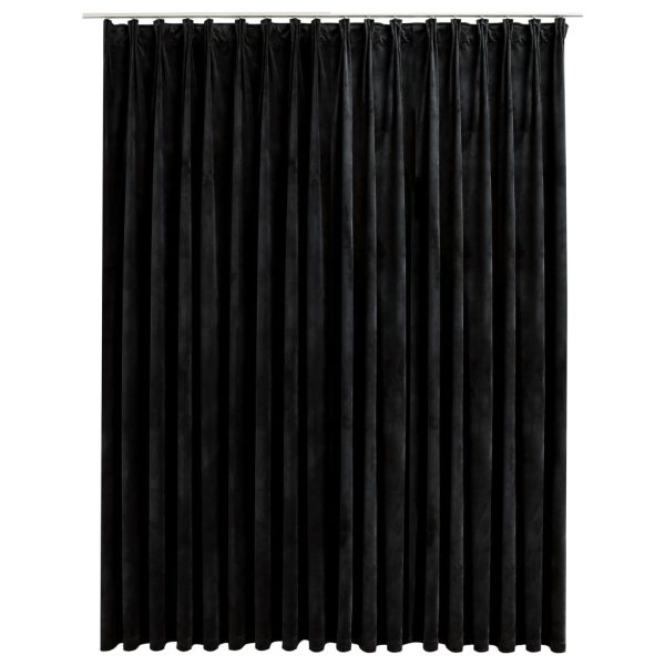 Zavjesa za zamračivanje s kukama baršunasta crna 290 x 245 cm