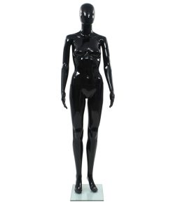 Ženska lutka za izlog sa staklenim postoljem crna sjajna 175 cm