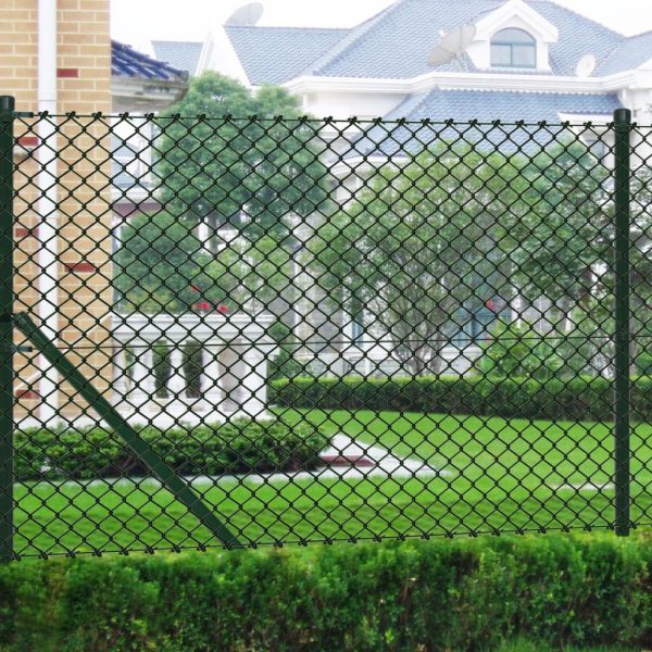 Žičana ograda sa stupovima čelična 1 x 15 m zelena