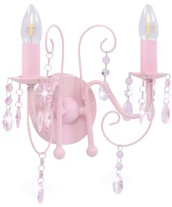Zidna svjetiljka s perlama ružičasta 2 x žarulja E14