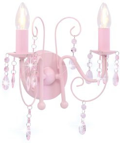 Zidna svjetiljka s perlama ružičasta 2 x žarulja E14