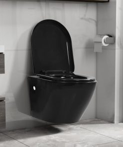 Zidna toaletna školjka bez ruba keramička crna