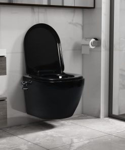 Zidna toaletna školjka bez ruba s bideom keramička crna