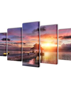 Zidne Slike na Platnu Print Pješčane Plaže i Paviljona 200 x 100 cm