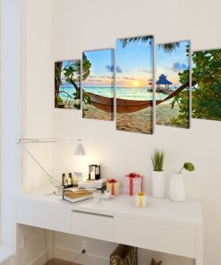Zidne Slike na Platnu s Printom Pješčane Plaže s Ležaljkom 200 x 100 cm
