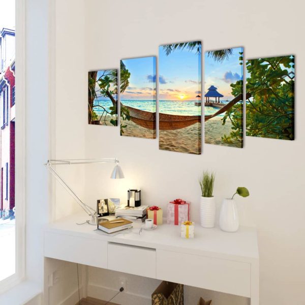 Zidne Slike na Platnu s Printom Pješčane Plaže s Ležaljkom 200 x 100 cm