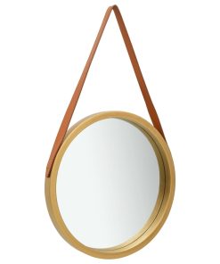 Zidno ogledalo s remenom 40 cm zlatno