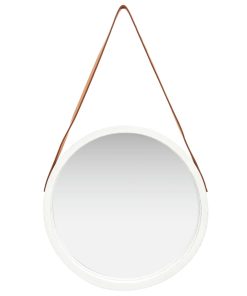 Zidno ogledalo s remenom 50 cm bijelo