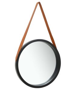 Zidno ogledalo s remenom 50 cm crno