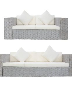 2-dijelni set sofa od prirodnog ratana s jastucima sivi