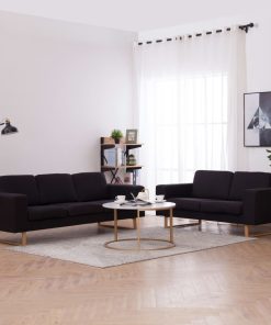 2-dijelni set sofa od tkanine crni