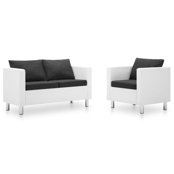 2-dijelni set sofa od umjetne kože bijeli i tamnosivi