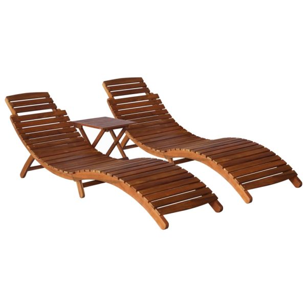 3-dijelna ležaljka za sunčanje sa stolićem od bagremovog drva