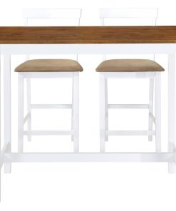 3-dijelni barski set stola i stolica od masivnog drva smeđe-bijeli