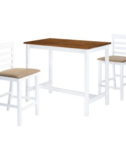 3-dijelni barski set stola i stolica od masivnog drva smeđe-bijeli