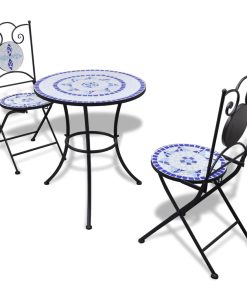 3-dijelni bistro set s keramičkim pločicama plavo-bijeli