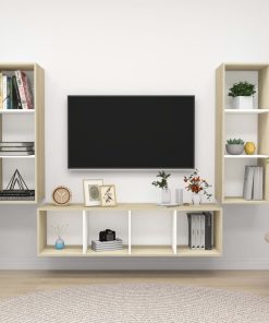 3-dijelni set TV ormarića bijeli i boja hrasta od iverice