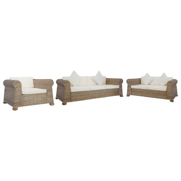 3-dijelni set sofa od prirodnog ratana s jastucima