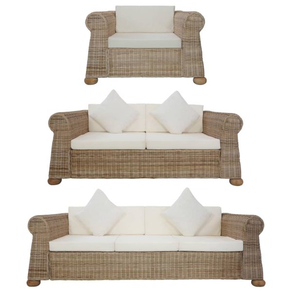 3-dijelni set sofa od prirodnog ratana s jastucima