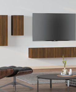 4-dijelni set TV ormarića boja smeđeg hrasta konstruirano drvo
