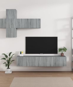 7-dijelni set TV ormarića sivog sonome konstruirano drvo
