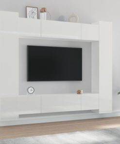 8-dijelni set TV ormarića sjajni bijeli konstruirano drvo