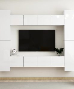 8-dijelni set TV ormarića visoki sjaj bijeli od iverice