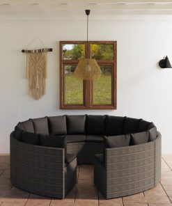 8-dijelni set vrtnih sofa od poliratana s jastucima sivi