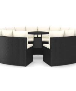 9-dijelni set vrtnih sofa od poliratana s jastucima crni