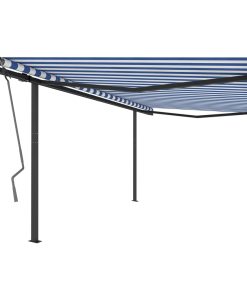 Automatska tenda na uvlačenje sa stupovima 4 x 3 m plavo-bijela