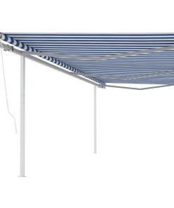Automatska tenda na uvlačenje sa stupovima 6 x 3 m plavo-bijela