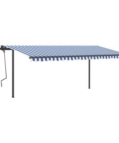 Automatska tenda sa senzorom za vjetar LED 5 x 3 m plavo-bijela