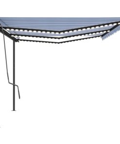 Automatska tenda sa senzorom za vjetar LED 6 x 3 m plavo-bijela