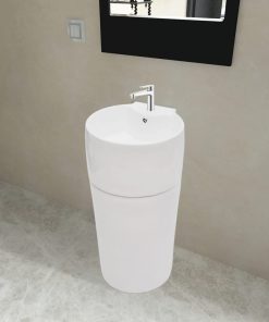 Bijeli keramički okrugli umivaonik sa zaštitom od prelijevanja