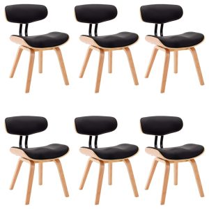 Blagovaonske stolice 6 kom savijeno drvo i umjetna koža crne