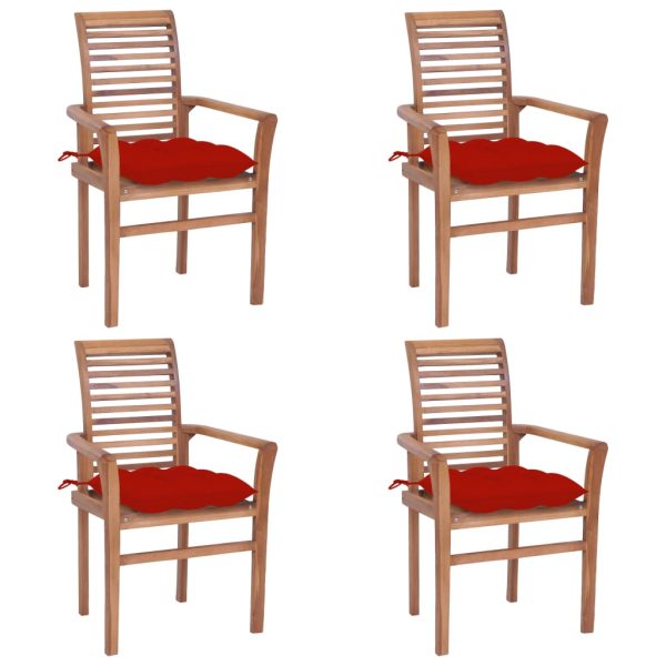 Blagovaonske stolice s crvenim jastucima 4 kom od tikovine