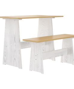 Blagovaonski stol s klupom boja meda i bijeli masivna borovina