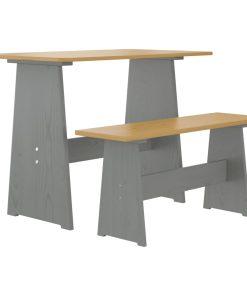 Blagovaonski stol s klupom od masivne borovine boja meda i sivi